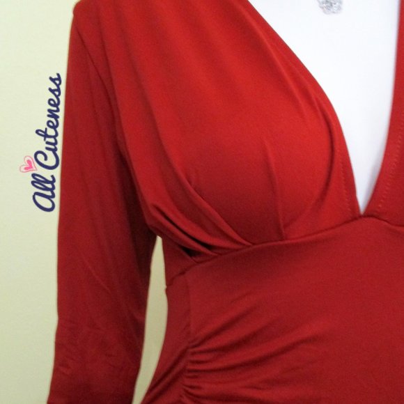 Capella Red Long Sleeve Rushed Dress Size M - Picture 5 of 8